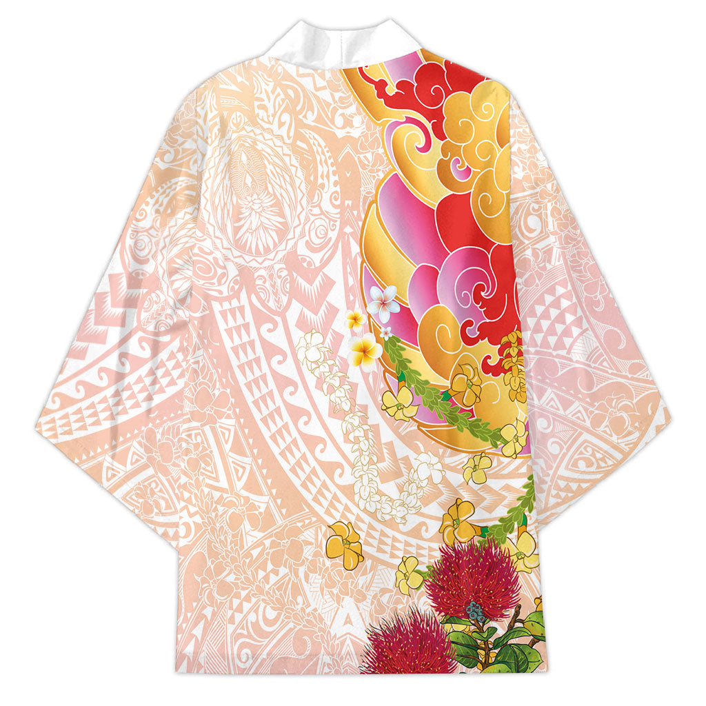Japanese and Hawaiian Culture Fusion Kimono Irezumi with Turtles and Lei Kakau Pattern Sunset Vibe