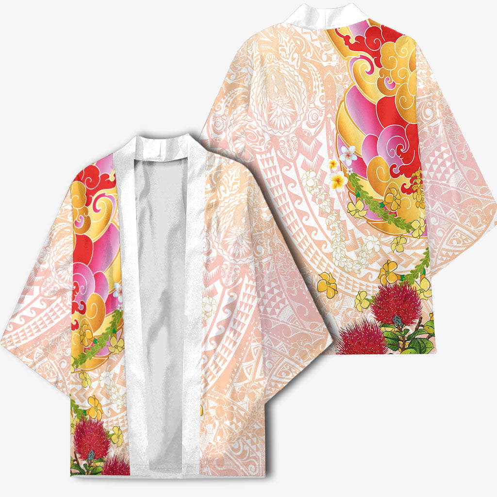 Japanese and Hawaiian Culture Fusion Kimono Irezumi with Turtles and Lei Kakau Pattern Sunset Vibe