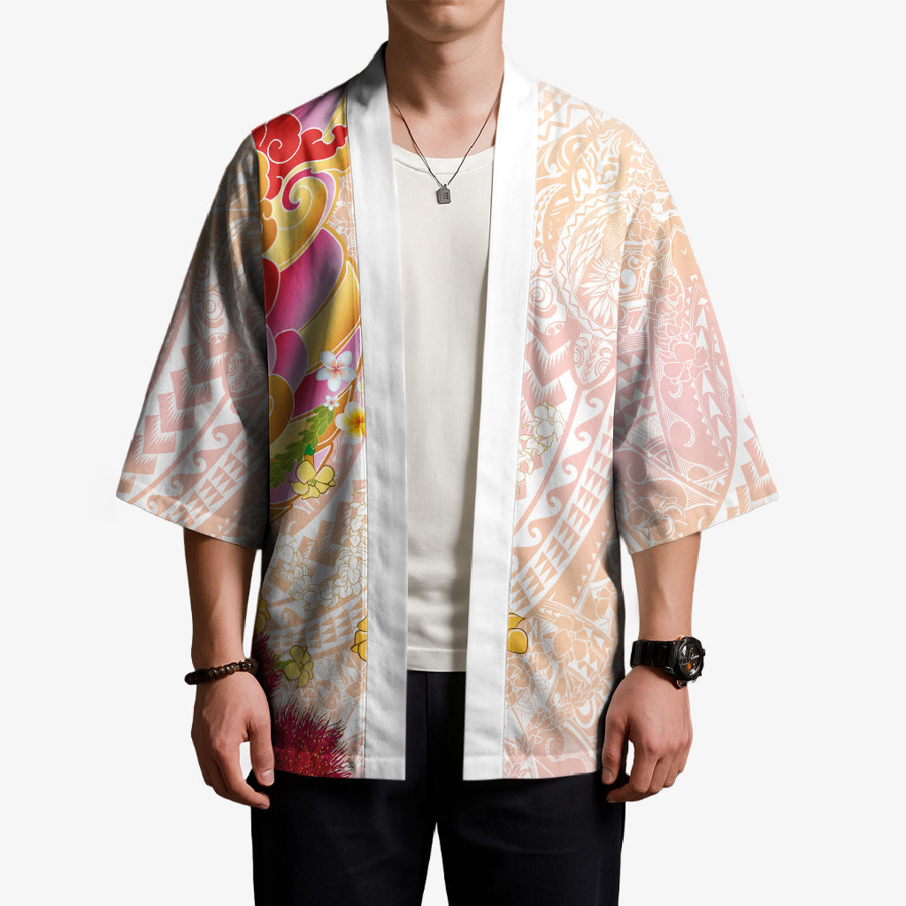 Japanese and Hawaiian Culture Fusion Kimono Irezumi with Turtles and Lei Kakau Pattern Sunset Vibe