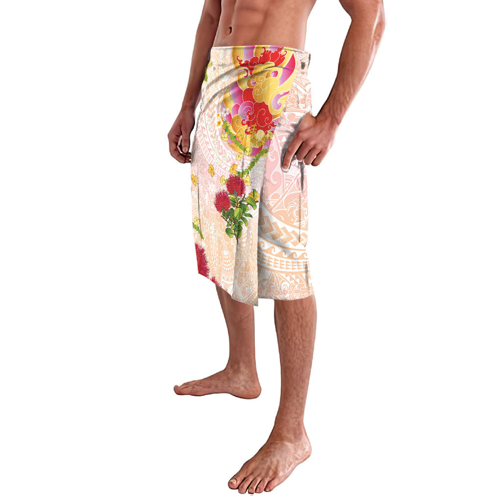 Japanese and Hawaiian Culture Fusion Lavalava Irezumi with Turtles and Lei Kakau Pattern Sunset Vibe