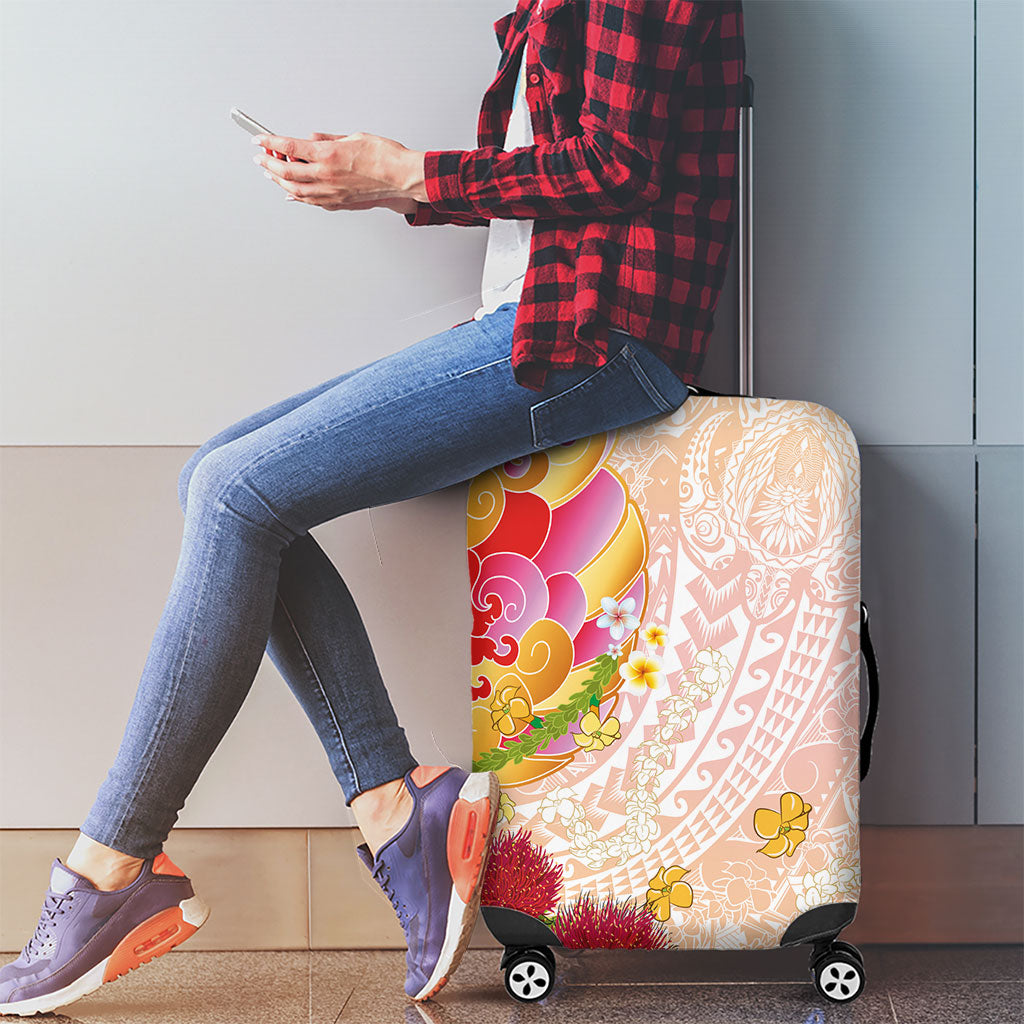 Japanese and Hawaiian Culture Fusion Luggage Cover Irezumi with Turtles and Lei Kakau Pattern Sunset Vibe