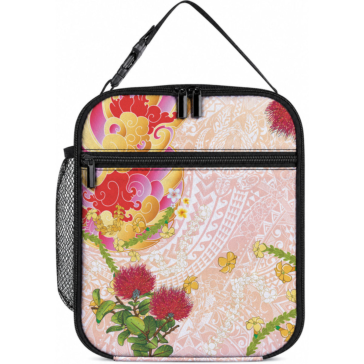 Japanese and Hawaiian Culture Fusion Lunch Bag Irezumi with Turtles and Lei Kakau Pattern Sunset Vibe