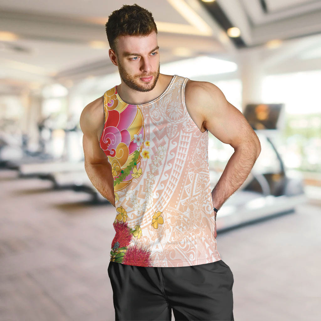 Japanese and Hawaiian Culture Fusion Men Tank Top Irezumi with Turtles and Lei Kakau Pattern Sunset Vibe