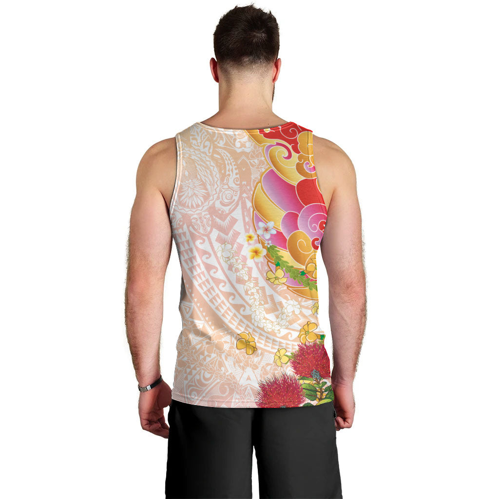 Japanese and Hawaiian Culture Fusion Men Tank Top Irezumi with Turtles and Lei Kakau Pattern Sunset Vibe