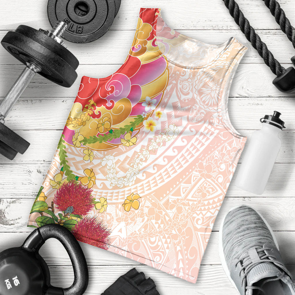 Japanese and Hawaiian Culture Fusion Men Tank Top Irezumi with Turtles and Lei Kakau Pattern Sunset Vibe