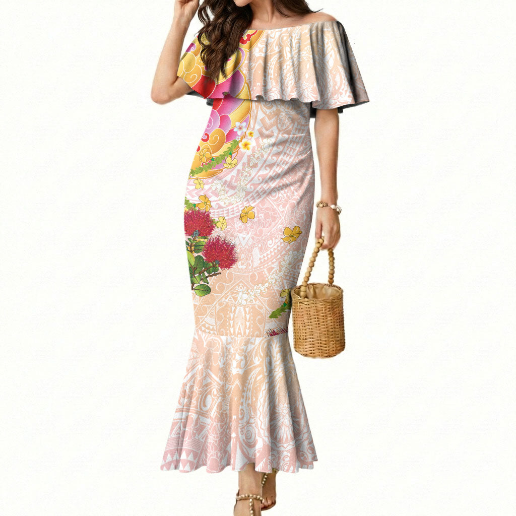 Japanese and Hawaiian Culture Fusion Mermaid Dress Irezumi with Turtles and Lei Kakau Pattern Sunset Vibe LT03 Women Multicolor - Polynesian Pride