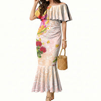 Japanese and Hawaiian Culture Fusion Mermaid Dress Irezumi with Turtles and Lei Kakau Pattern Sunset Vibe