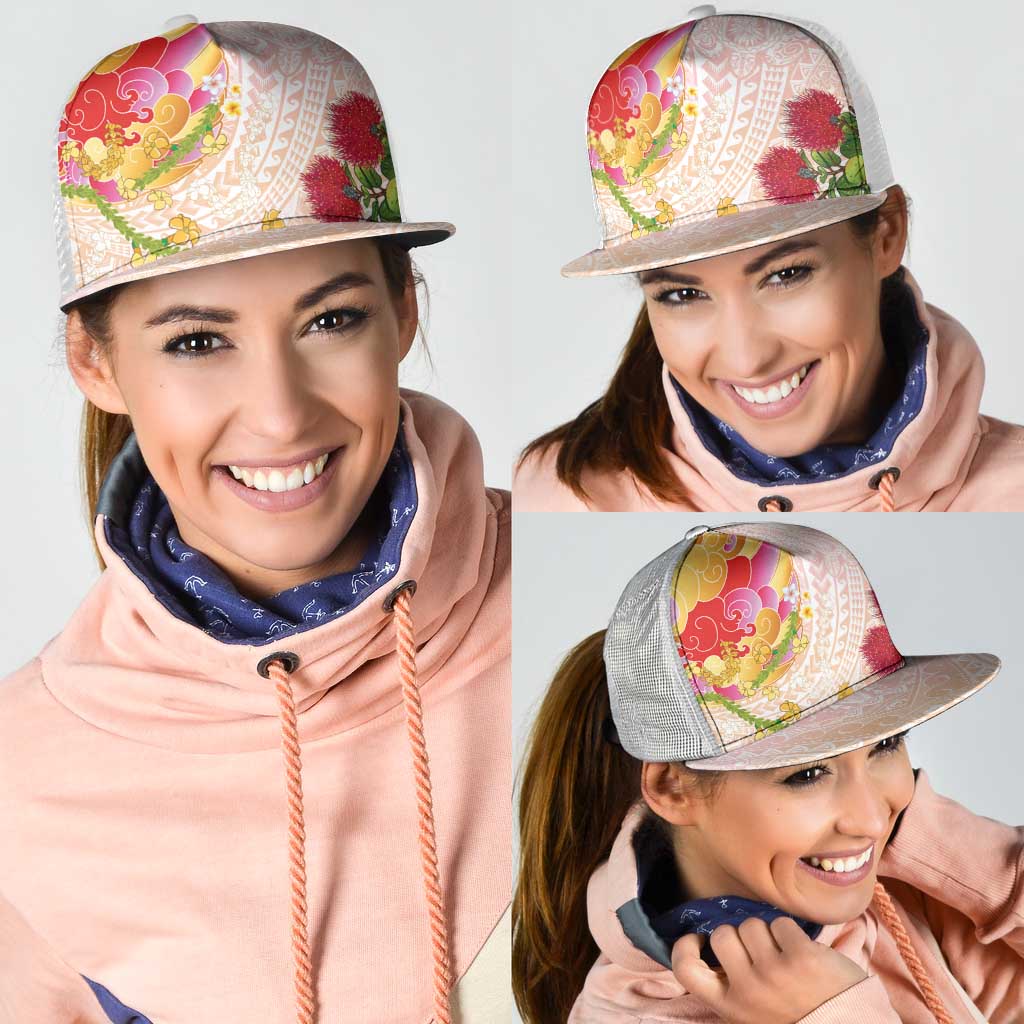 Japanese and Hawaiian Culture Fusion Mesh Trucker Cap Irezumi with Turtles and Lei Kakau Pattern Sunset Vibe