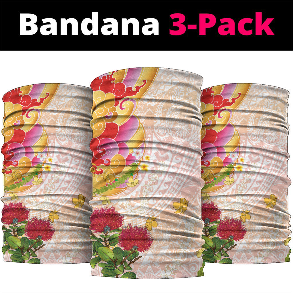 Japanese and Hawaiian Culture Fusion Neck Gaiter Irezumi with Turtles and Lei Kakau Pattern Sunset Vibe