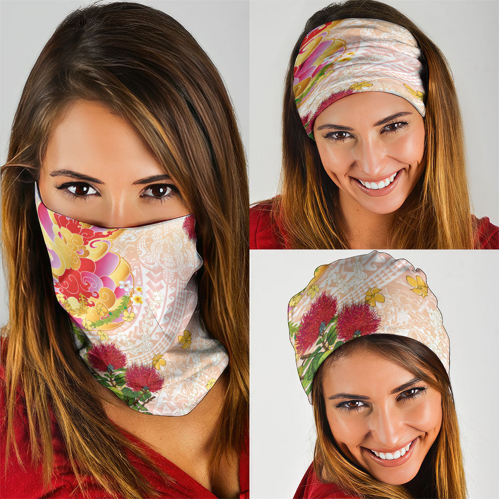 Japanese and Hawaiian Culture Fusion Neck Gaiter Irezumi with Turtles and Lei Kakau Pattern Sunset Vibe