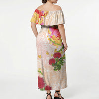 Japanese and Hawaiian Culture Fusion Off Shoulder Maxi Dress Irezumi with Turtles and Lei Kakau Pattern Sunset Vibe