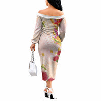 Japanese and Hawaiian Culture Fusion Off The Shoulder Long Sleeve Dress Irezumi with Turtles and Lei Kakau Pattern Sunset Vibe