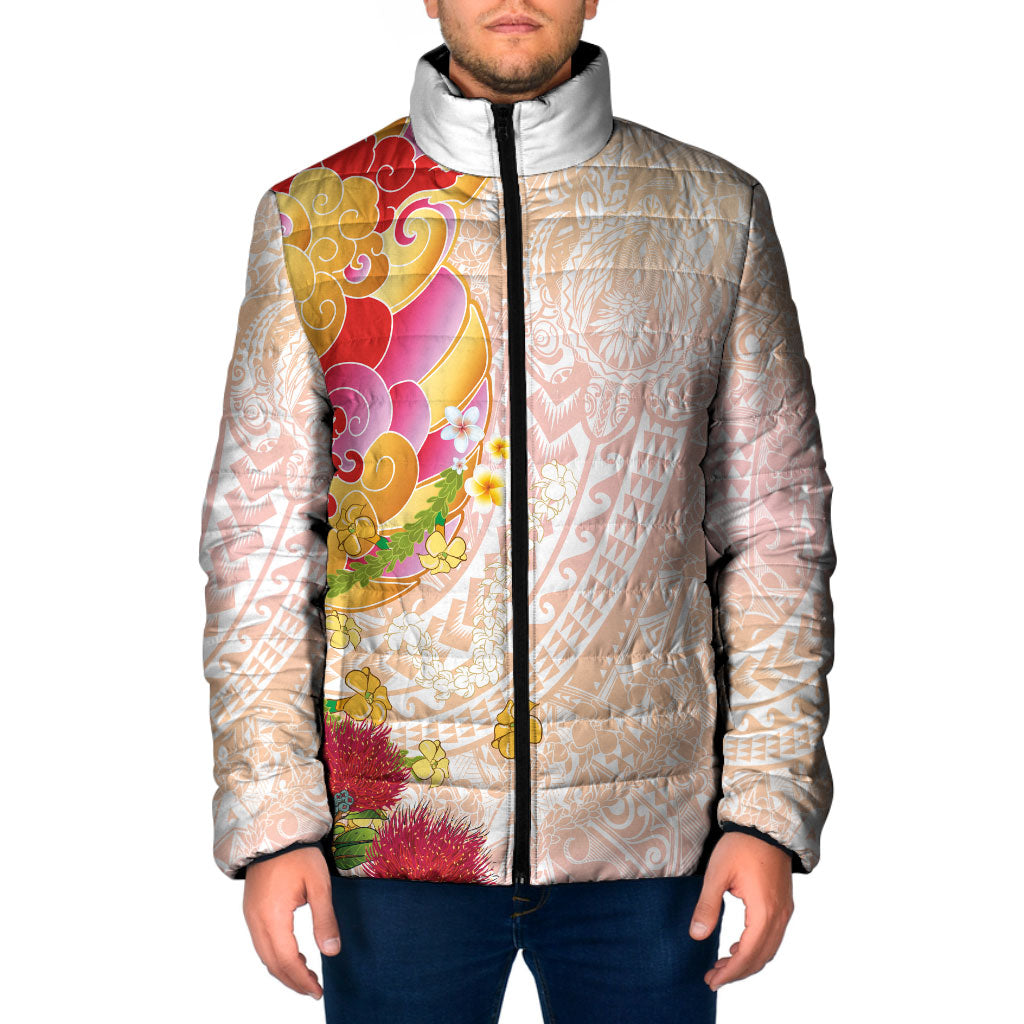 Japanese and Hawaiian Culture Fusion Padded Jacket Irezumi with Turtles and Lei Kakau Pattern Sunset Vibe