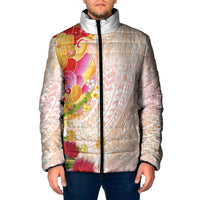 Japanese and Hawaiian Culture Fusion Padded Jacket Irezumi with Turtles and Lei Kakau Pattern Sunset Vibe