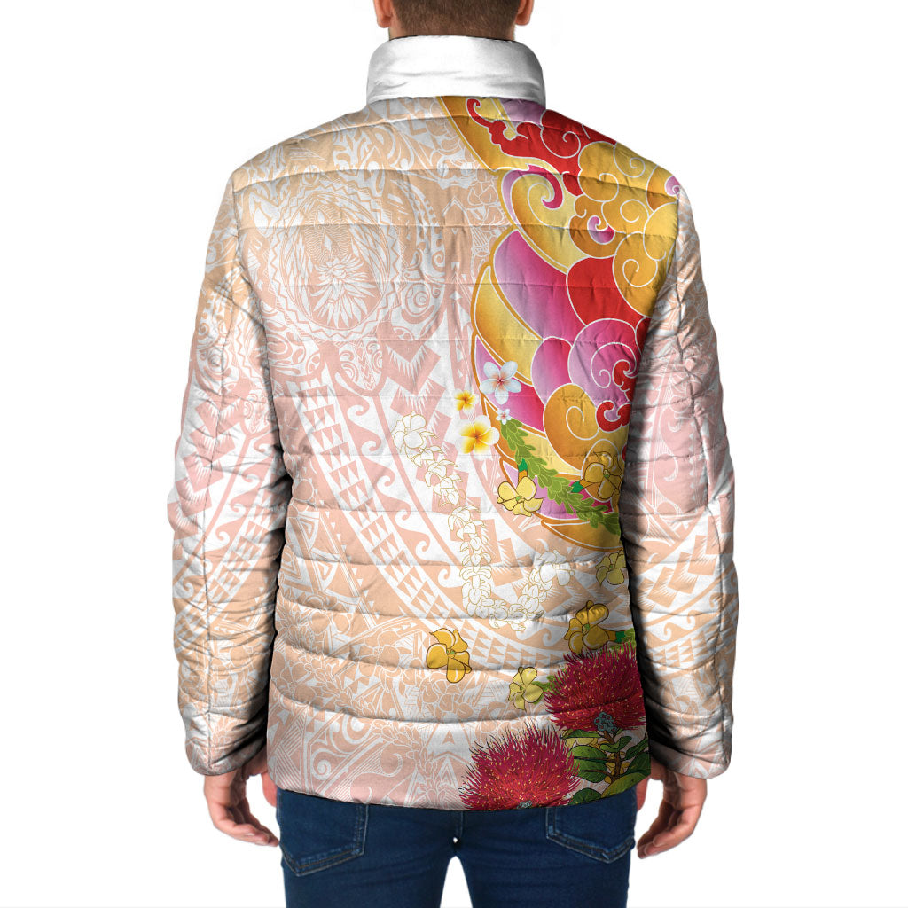 Japanese and Hawaiian Culture Fusion Padded Jacket Irezumi with Turtles and Lei Kakau Pattern Sunset Vibe