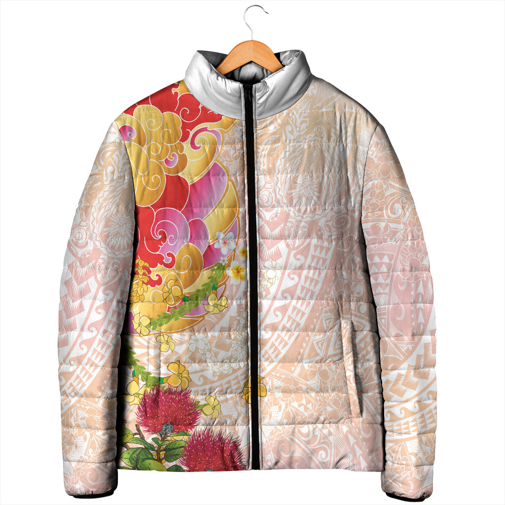 Japanese and Hawaiian Culture Fusion Padded Jacket Irezumi with Turtles and Lei Kakau Pattern Sunset Vibe
