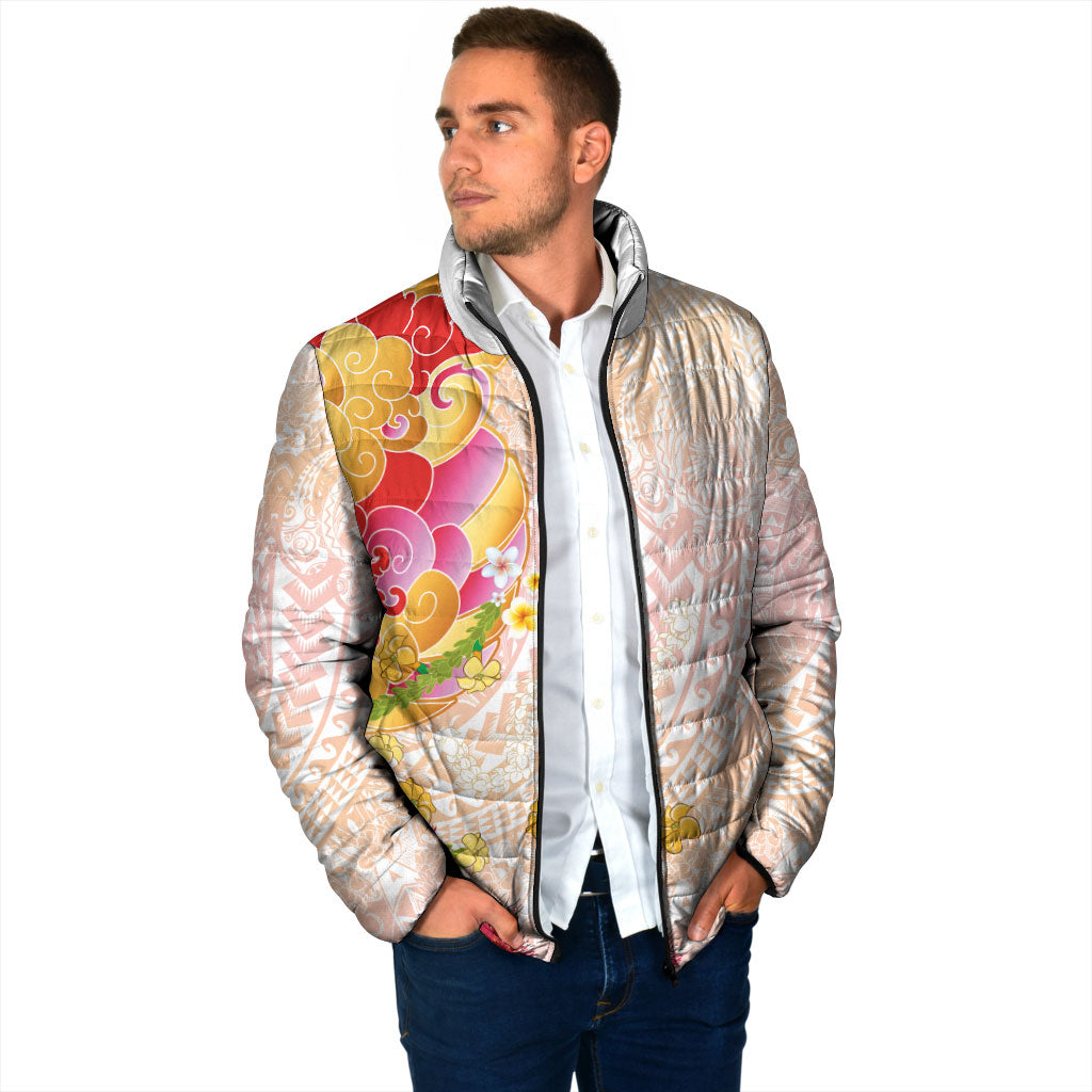 Japanese and Hawaiian Culture Fusion Padded Jacket Irezumi with Turtles and Lei Kakau Pattern Sunset Vibe