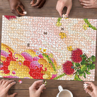 Japanese and Hawaiian Culture Fusion Puzzle Irezumi with Turtles and Lei Kakau Pattern Sunset Vibe