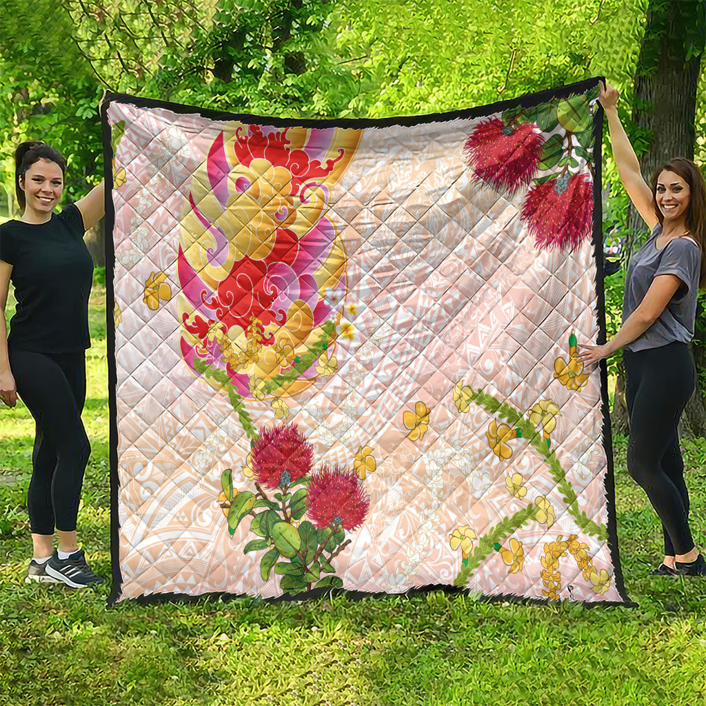 Japanese and Hawaiian Culture Fusion Quilt Irezumi with Turtles and Lei Kakau Pattern Sunset Vibe