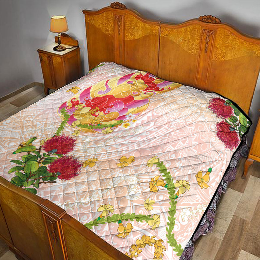 Japanese and Hawaiian Culture Fusion Quilt Irezumi with Turtles and Lei Kakau Pattern Sunset Vibe