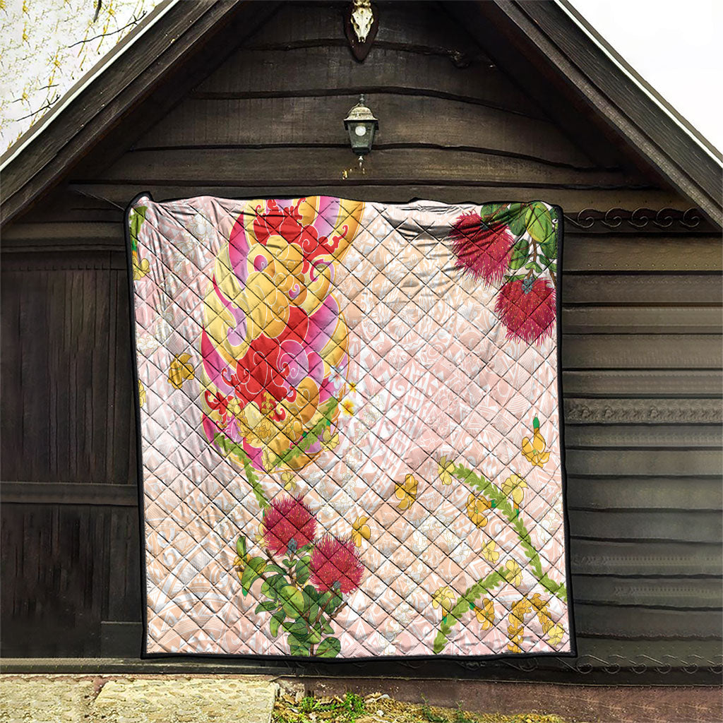 Japanese and Hawaiian Culture Fusion Quilt Irezumi with Turtles and Lei Kakau Pattern Sunset Vibe