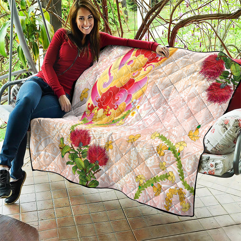 Japanese and Hawaiian Culture Fusion Quilt Irezumi with Turtles and Lei Kakau Pattern Sunset Vibe