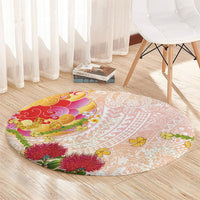 Japanese and Hawaiian Culture Fusion Round Carpet Irezumi with Turtles and Lei Kakau Pattern Sunset Vibe