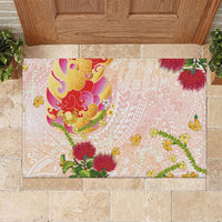 Japanese and Hawaiian Culture Fusion Rubber Doormat Irezumi with Turtles and Lei Kakau Pattern Sunset Vibe