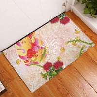 Japanese and Hawaiian Culture Fusion Rubber Doormat Irezumi with Turtles and Lei Kakau Pattern Sunset Vibe