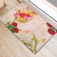 Japanese and Hawaiian Culture Fusion Rubber Doormat Irezumi with Turtles and Lei Kakau Pattern Sunset Vibe
