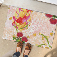 Japanese and Hawaiian Culture Fusion Rubber Doormat Irezumi with Turtles and Lei Kakau Pattern Sunset Vibe