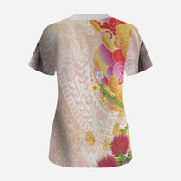 Japanese and Hawaiian Culture Fusion Scrub Top Irezumi with Turtles and Lei Kakau Pattern Sunset Vibe