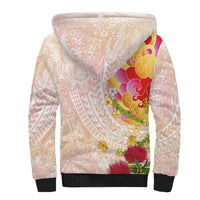 Japanese and Hawaiian Culture Fusion Sherpa Hoodie Irezumi with Turtles and Lei Kakau Pattern Sunset Vibe