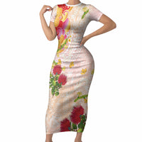 Japanese and Hawaiian Culture Fusion Short Sleeve Bodycon Dress Irezumi with Turtles and Lei Kakau Pattern Sunset Vibe