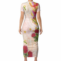 Japanese and Hawaiian Culture Fusion Short Sleeve Bodycon Dress Irezumi with Turtles and Lei Kakau Pattern Sunset Vibe