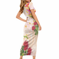 Japanese and Hawaiian Culture Fusion Short Sleeve Bodycon Dress Irezumi with Turtles and Lei Kakau Pattern Sunset Vibe