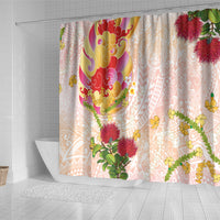 Japanese and Hawaiian Culture Fusion Shower Curtain Irezumi with Turtles and Lei Kakau Pattern Sunset Vibe
