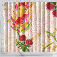 Japanese and Hawaiian Culture Fusion Shower Curtain Irezumi with Turtles and Lei Kakau Pattern Sunset Vibe
