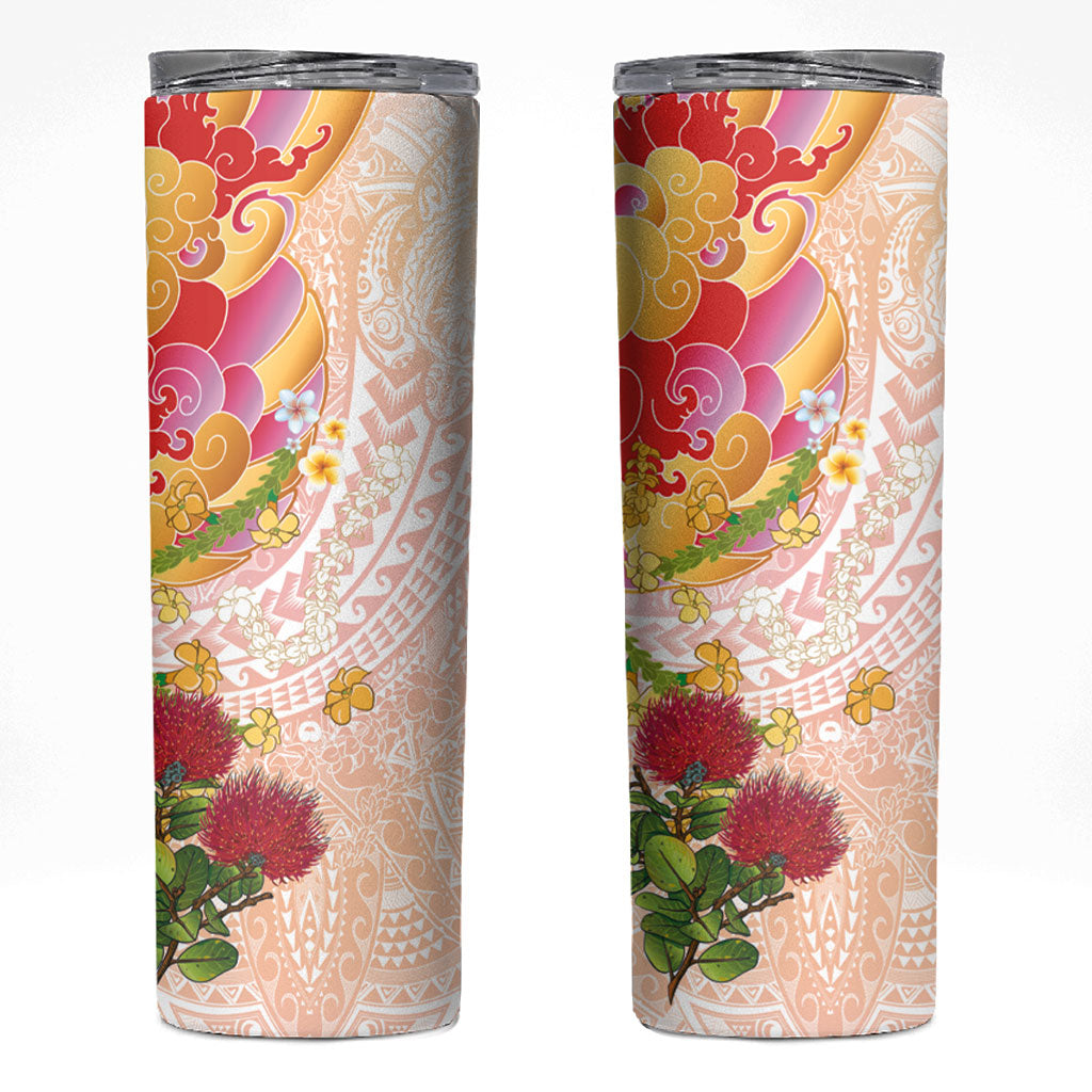 Japanese and Hawaiian Culture Fusion Skinny Tumbler Irezumi with Turtles and Lei Kakau Pattern Sunset Vibe