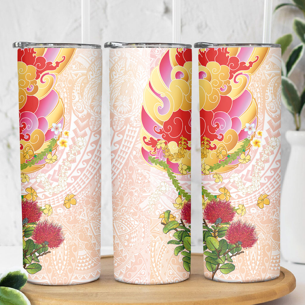 Japanese and Hawaiian Culture Fusion Skinny Tumbler Irezumi with Turtles and Lei Kakau Pattern Sunset Vibe