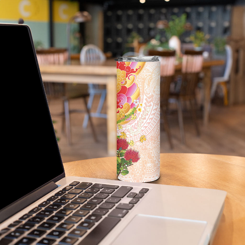 Japanese and Hawaiian Culture Fusion Skinny Tumbler Irezumi with Turtles and Lei Kakau Pattern Sunset Vibe