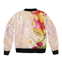 Japanese and Hawaiian Culture Fusion Sleeve Zip Bomber Jacket Irezumi with Turtles and Lei Kakau Pattern Sunset Vibe