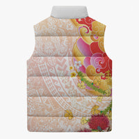 Japanese and Hawaiian Culture Fusion Sleeveless Puffer Jacket Irezumi with Turtles and Lei Kakau Pattern Sunset Vibe