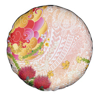 Japanese and Hawaiian Culture Fusion Spare Tire Cover Irezumi with Turtles and Lei Kakau Pattern Sunset Vibe