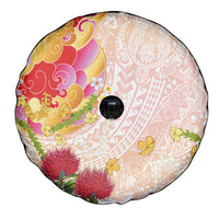 Japanese and Hawaiian Culture Fusion Spare Tire Cover Irezumi with Turtles and Lei Kakau Pattern Sunset Vibe