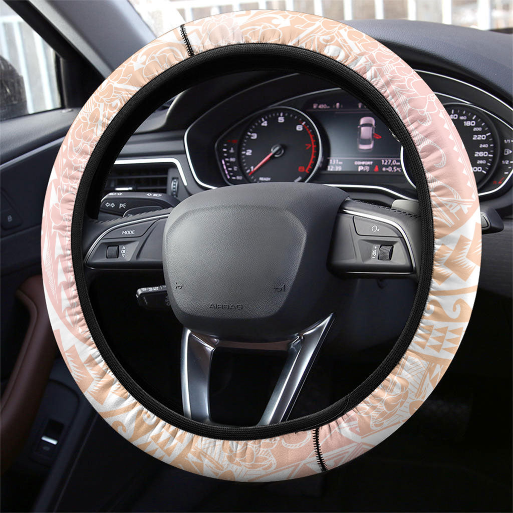 Japanese and Hawaiian Culture Fusion Steering Wheel Cover Irezumi with Turtles and Lei Kakau Pattern Sunset Vibe