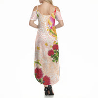 Japanese and Hawaiian Culture Fusion Summer Maxi Dress Irezumi with Turtles and Lei Kakau Pattern Sunset Vibe