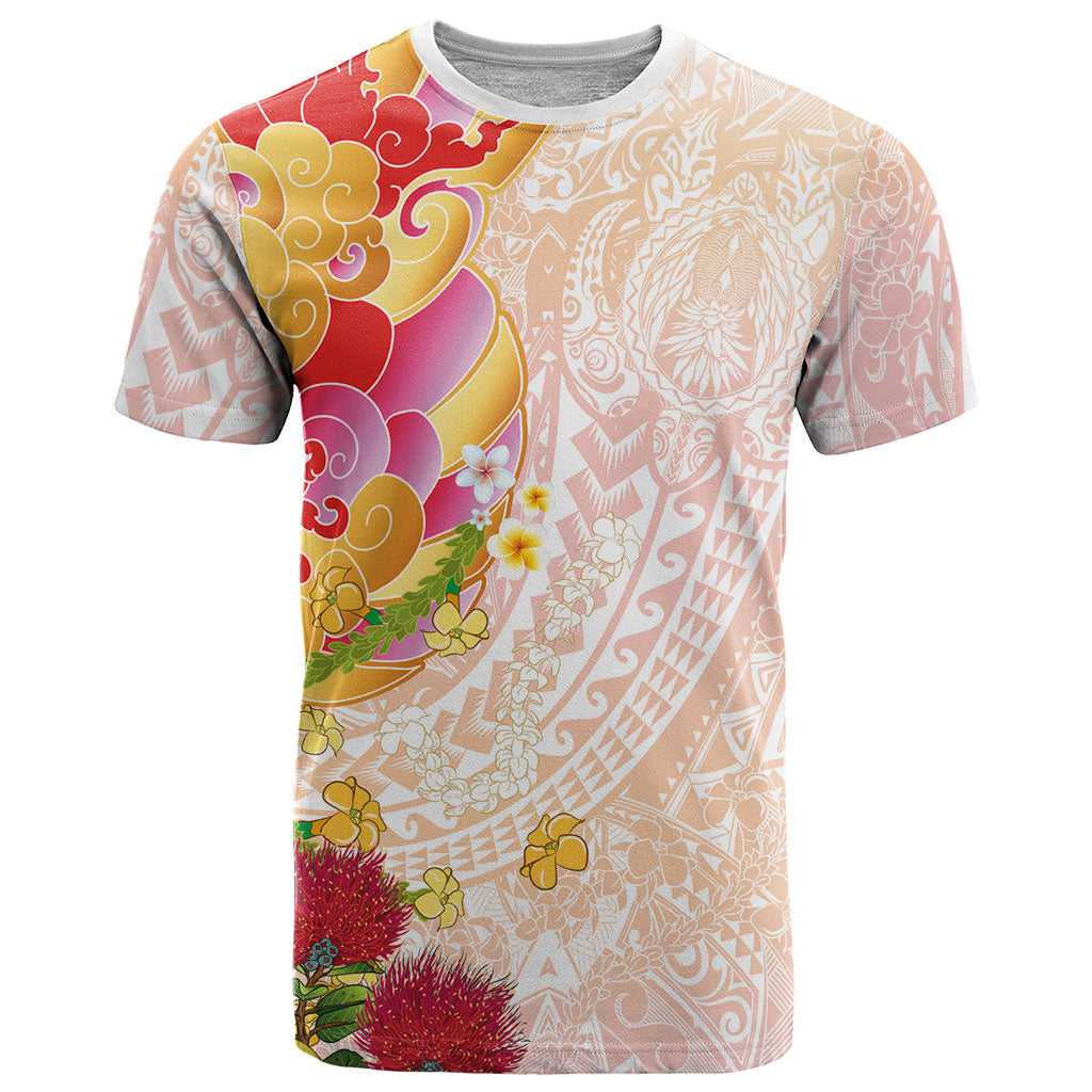 Japanese and Hawaiian Culture Fusion T Shirt Irezumi with Turtles and Lei Kakau Pattern Sunset Vibe