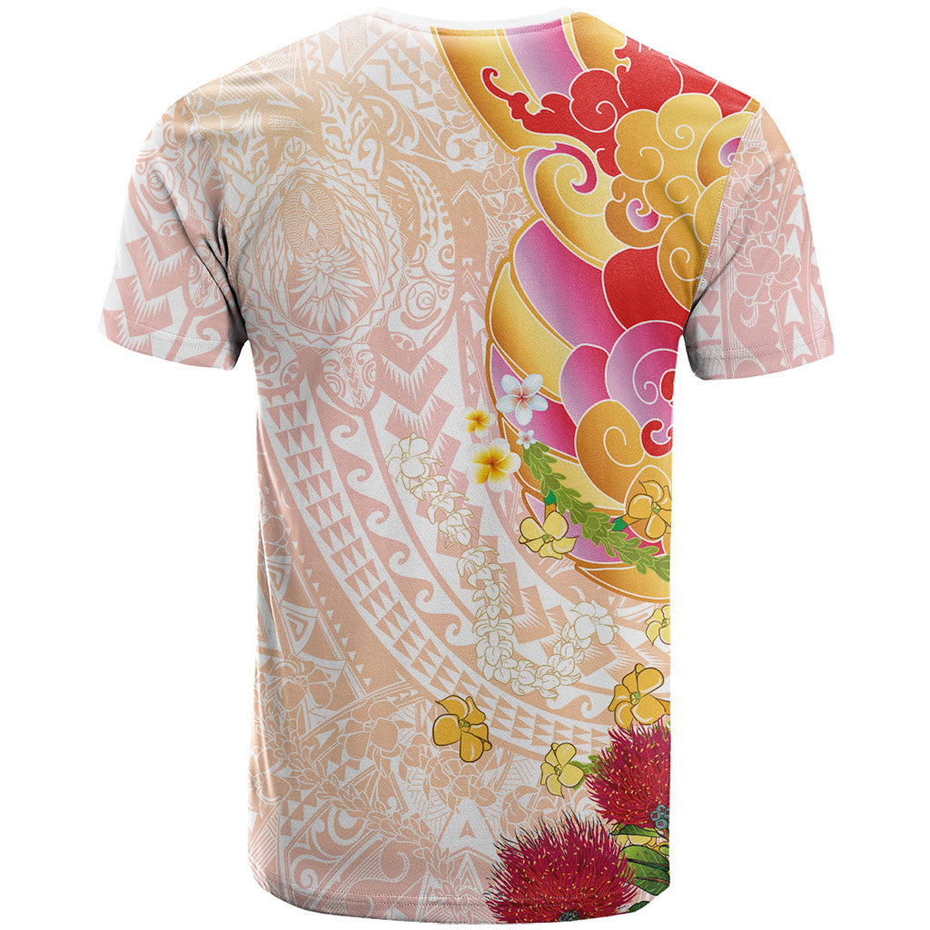 Japanese and Hawaiian Culture Fusion T Shirt Irezumi with Turtles and Lei Kakau Pattern Sunset Vibe