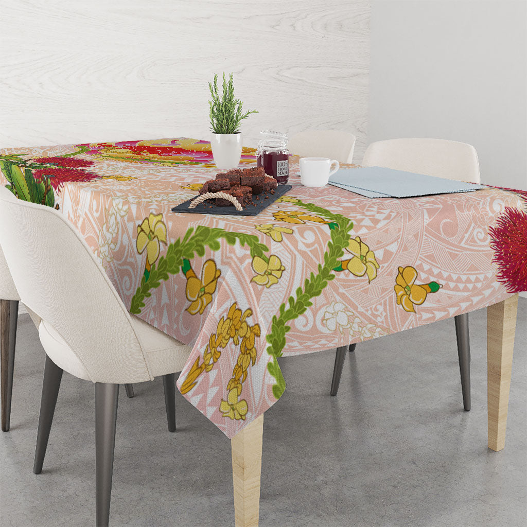 Japanese and Hawaiian Culture Fusion Tablecloth Irezumi with Turtles and Lei Kakau Pattern Sunset Vibe